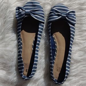 Blue and White Striped Time and Tru Ballet Flats- size 9